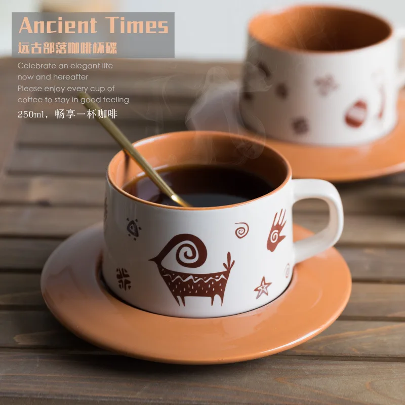

Tribal style retro thick ceramic coffee cup and saucer set Lahua home cafe restaurant