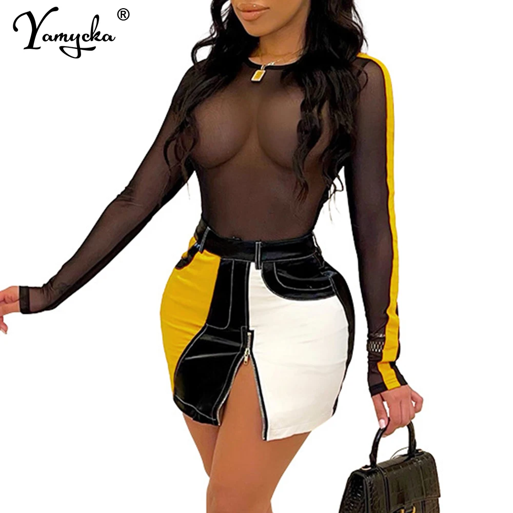 

Sexy see through black mini summer dress women mesh club party dress Long sleeve bodycon dress birthday evening dresses vestidos