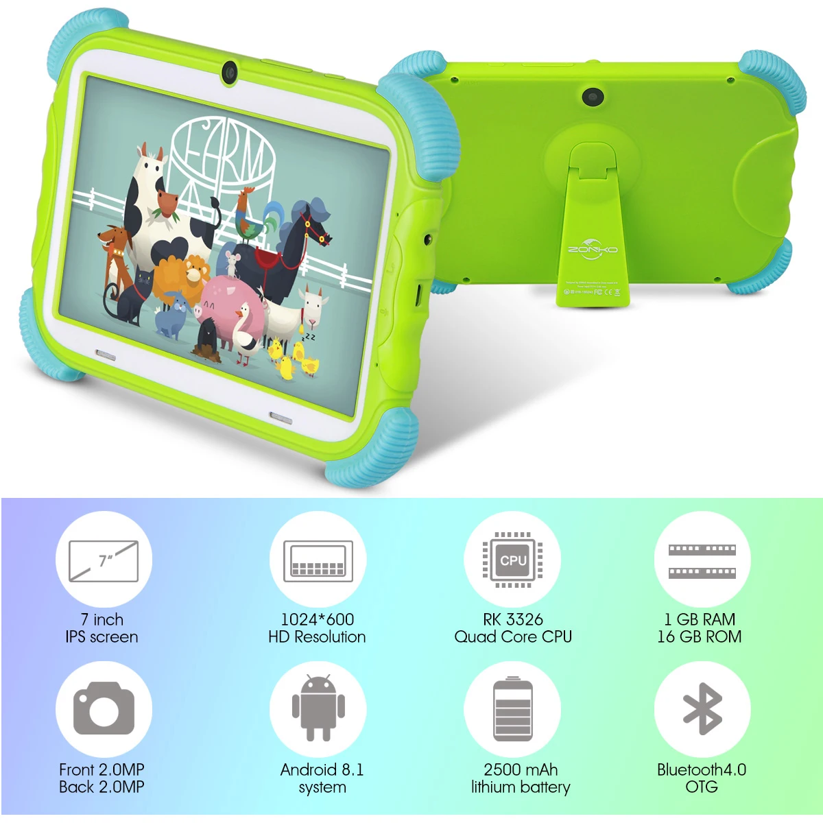 Детский планшет 7 дюймов Android 8,1 16GB Babypad Edition PC с Wifi и камерой GMS Сертифицированный поддерживаемый детский чехол-подставка
