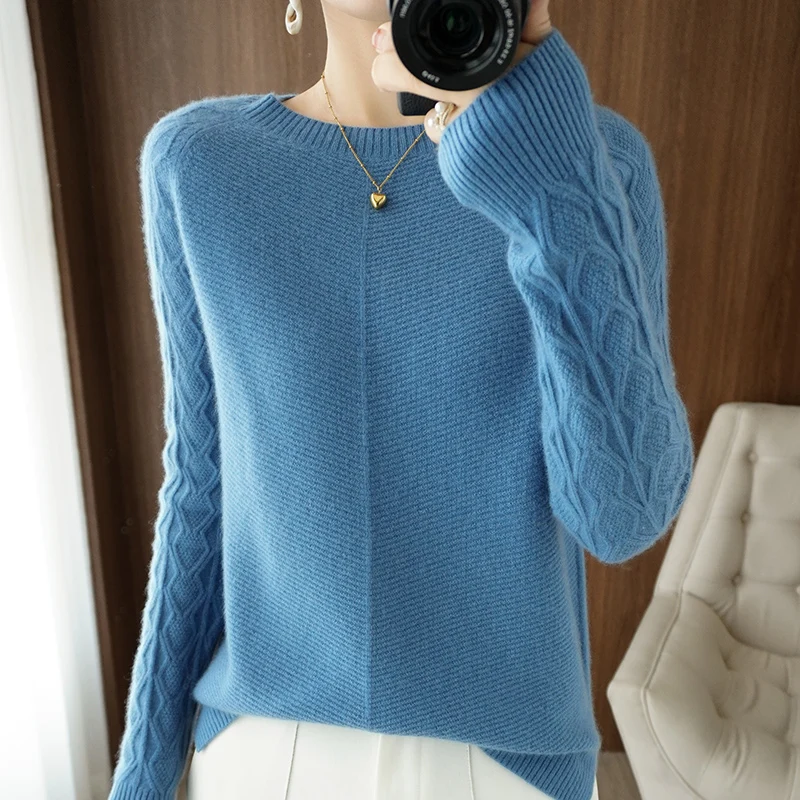 Autumn and winter thick cashmere sweater ladies O-neck pullover casual knitted 100% pure wool top Korean female jacket