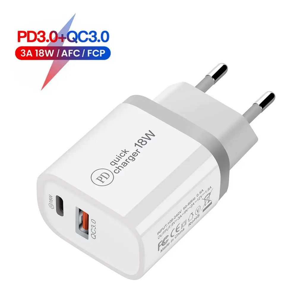 18 Вт PD QC 3 0 двойное зарядное устройство USB быстрая зарядка EU US AU вилка для iPhone X 8 plus