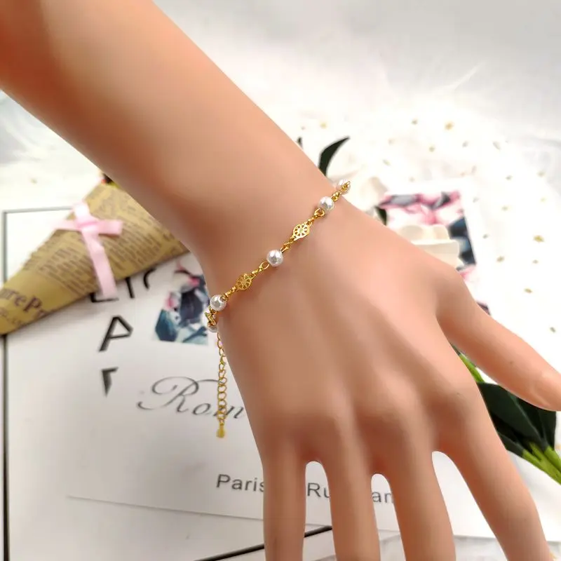 Новые модные блестящие медно-жемчужный браслет золотого и серебряного цвета в