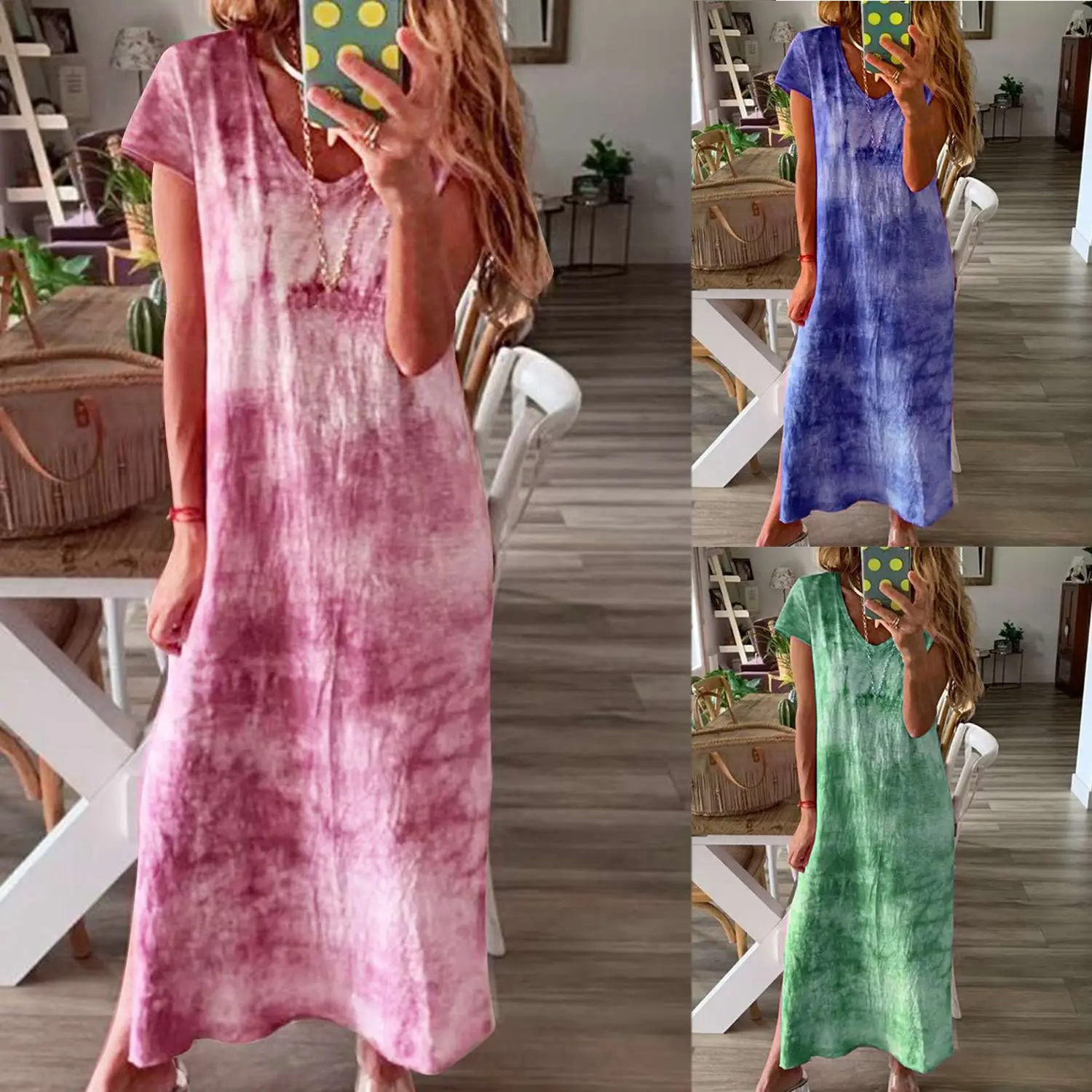 Женское Свободное платье с v образным вырезом и коротким рукавом|Женские платья| |