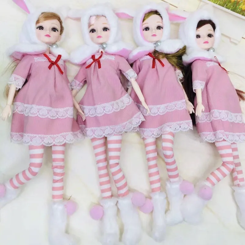 Random Hat Bunny 30cm Doll Full Set 1/6 BJD Doll with Clothes Girls Play House Dress Up Accessories Toys