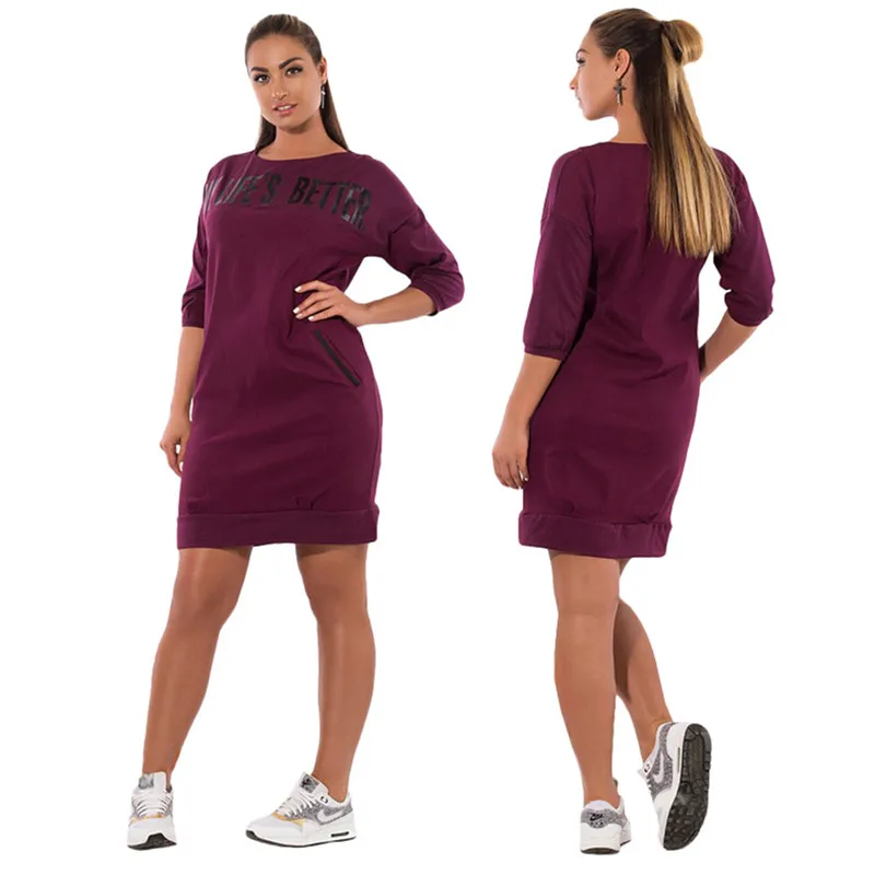 

2021 New Women Dresses Ladies Mini Letter Print Women Clothing Casual Elegant Blue Pocket Loose Dresses