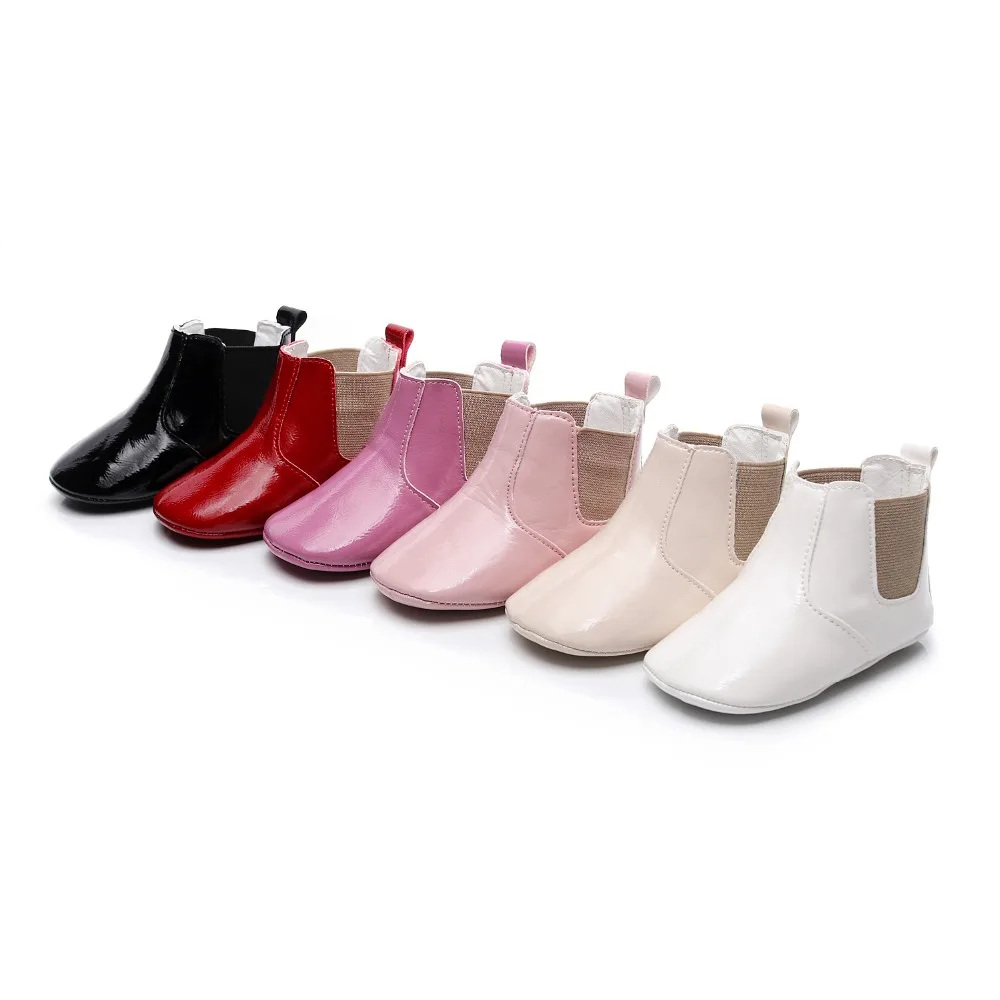 Дропшиппинг для маленьких девочек высокие сапоги upper Boots 6 цветов для новорожденных из искусственной кожи глянцевая с пуховной внутренной частью для малышей; мягкая обувь; зимняя обувь с нескользящей подошвой; ботинки