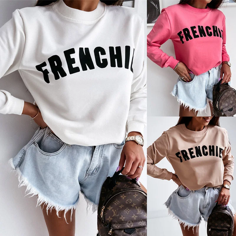 

The 2021 Spring and Autumn New Korean Version Round Collar Women's Hoodie Burst No Hat City Leisure Set Head Letter Hoodie