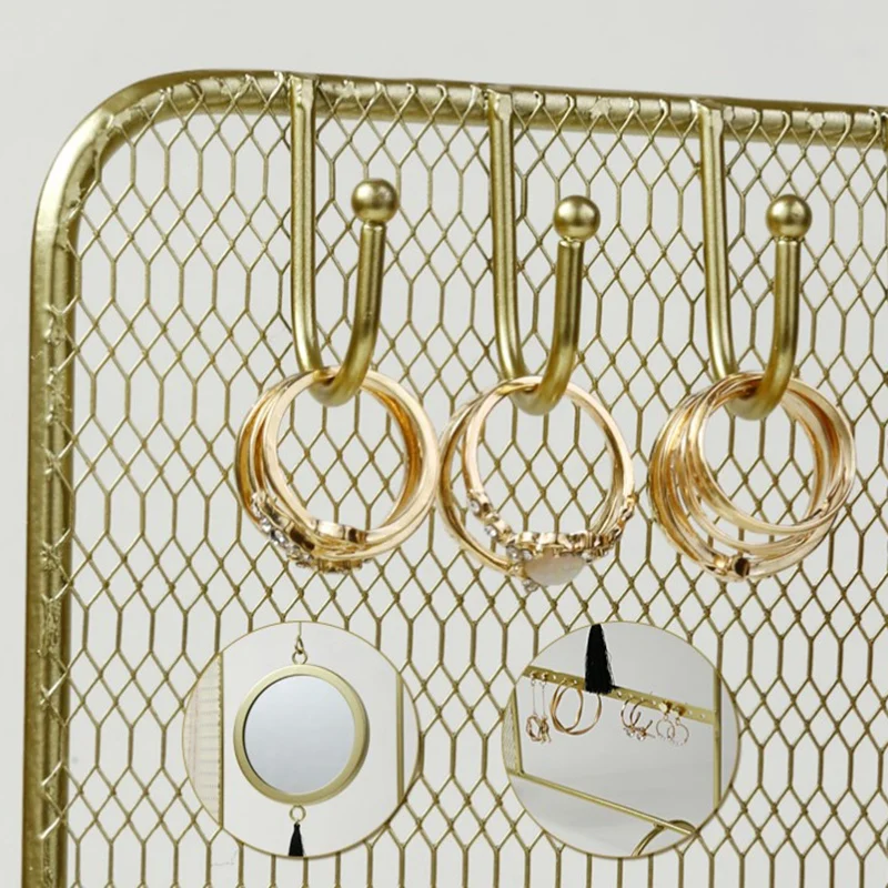 

Metal Jewelry Display Show Rack Earrings Pendant Ear Hook Stand Storage Shelf Showcase Organizer Holder Makeup Mirror
