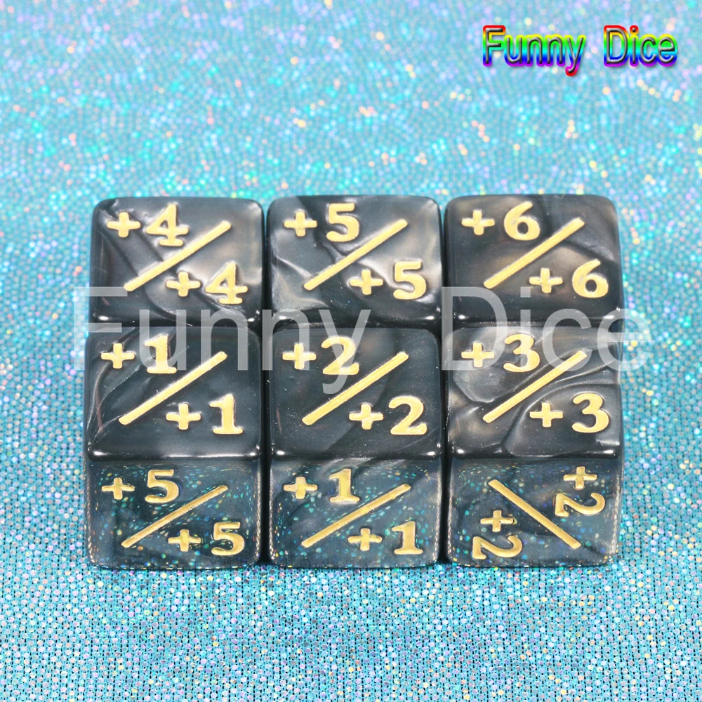6 шт. 6-сторонние игральные кости с золотыми чернилами 16 мм для семьи Забавные