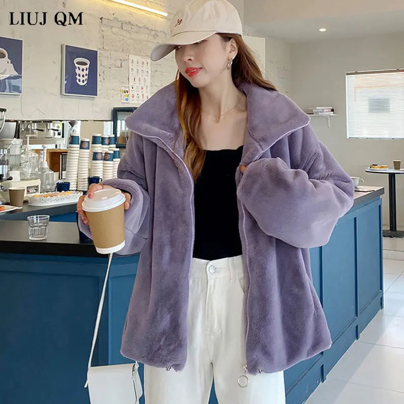 Женская короткая куртка из искусственного меха свободная теплая плюшевая с