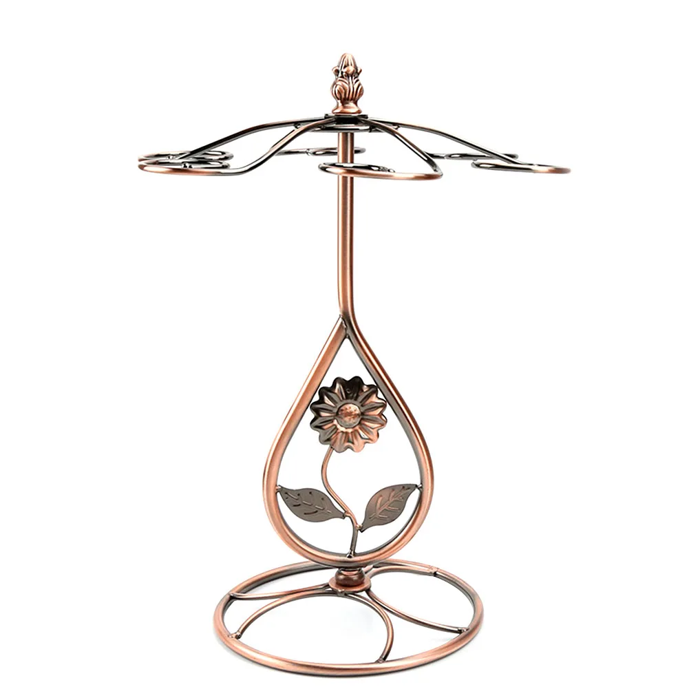 Storage Organizer Kitchen Stemware Rack Bar Hanging Wine Glass Holder Wrought Iron Gifts Bronze Display Stands Tabletop 6 Hooks |