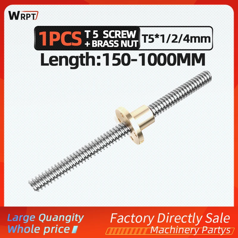 

CNC 3D printer 1PCS T5 trapezoidal rod lead screw thread 5mm lead 1/2/4mm with brass nut, L = 150MM-1000MM
