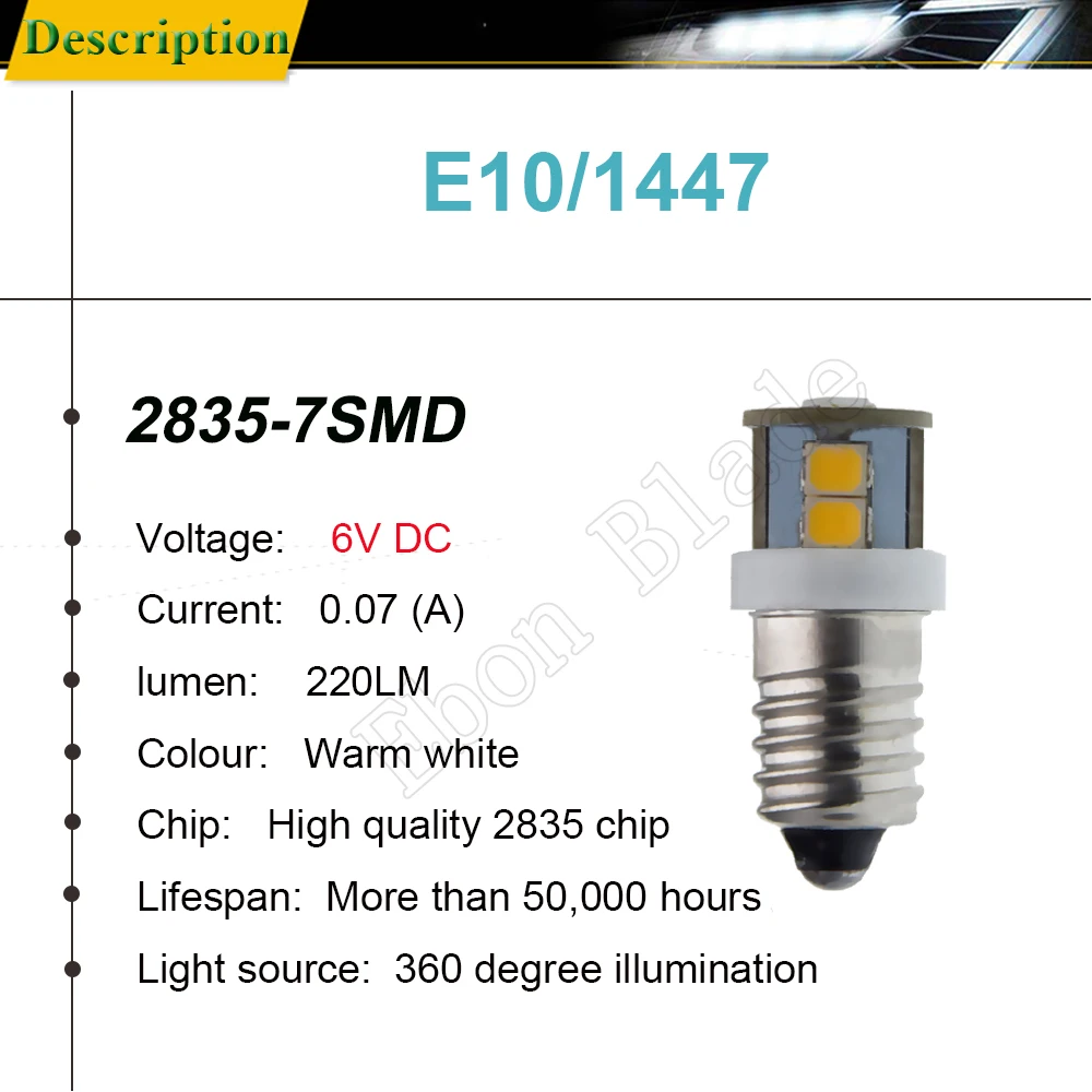 4 шт. E10 7SMD 2835 6 вольт постоянного тока светодиодный лампы теплый белый/белый