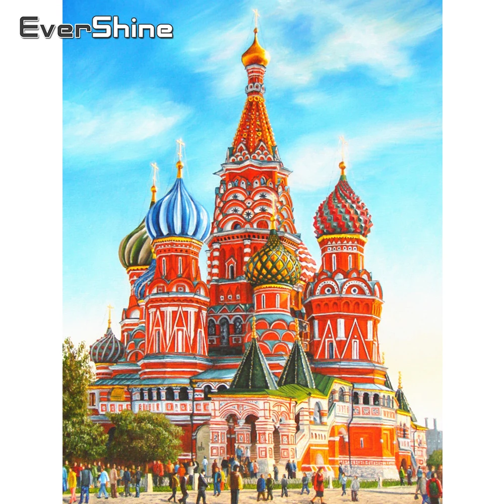 

EverShine 5D Алмазная мозаика «сделай сам», Московская церковь, алмазная вышивка, пейзаж, полноразмерная картина стразы, Настенный декор
