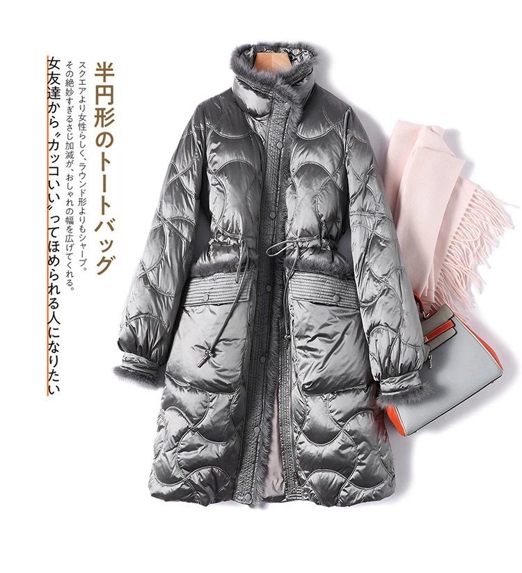 

Shuchan Long Winter Jacket and Coat for Women Mink Patchwork 90% White Duck Down Stand Collar Zipper 150g-200g Slim High Street