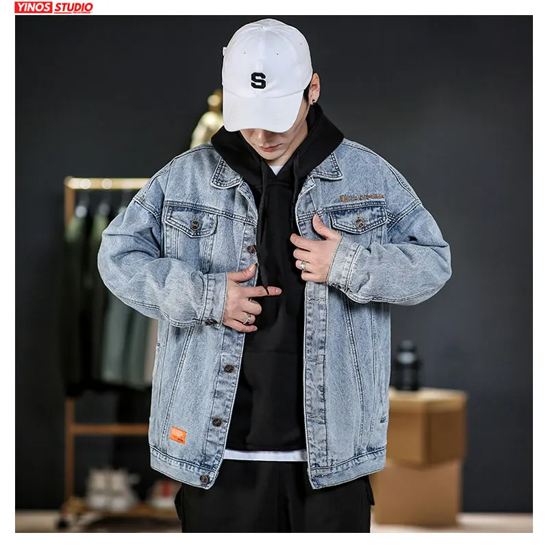 Прямая поставка осенняя однотонная винтажная джинсовая куртка для мужчин