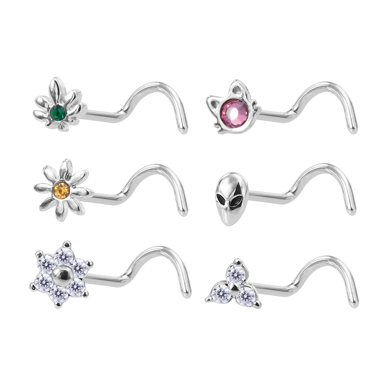 Surgical Steel Silver Nose Piercing Jewelry 2mm Clear CZ 0.8 JFORYOU Nose Screw Rings Studs Curved Nose Bone 10Pcs 20G 