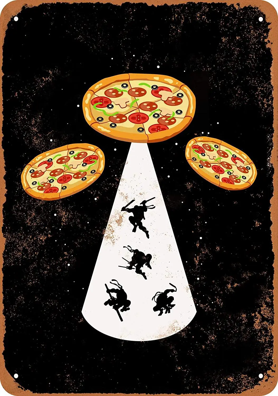 

WallColor 8*12 Metal Sign Pizza UFO Abducting Ninja Turtles Vintage Look