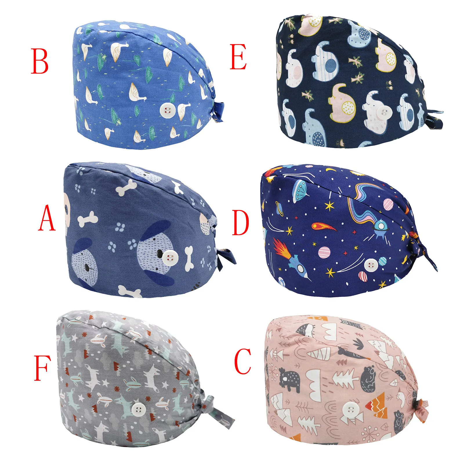 

Nurse Hat Adjustable Multicolor Print Hat Leisure Yashmak Stand-ear Protection Turban Hat Beanies For Women#45