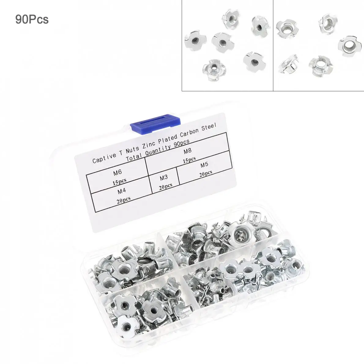 

90pcs/lot Zinc Plated Four Claws Nut M3 M4 M5 M6 M8 Speaker Nut T-nut Blind Pronged Tee Nut Furniture Hardware High Quality