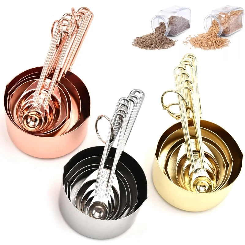 

Kitchen Baking Tea Coffee Spoon Measuring Tools 8PCS Stainless Steel Metal Rose Gold Measuring Spoons Set
