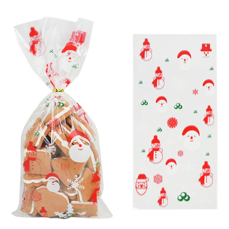 

50pcs Santa Claus Christmas Tree Elk Pvc Bags Transparent Clear Gift Bags For Christmas Gift Baking Candy Cookie Packaging Bags