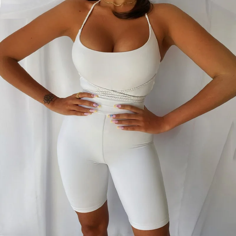 

2020 Fashion Outfits Sleeveless Bandage Rompers Playsuits Sporty Slim Skinny Fitness Elastic Women Casual Streetwear