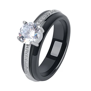 Black Ring Геометрические CZ Стразы, кольца для женщин, свадебные ювелирные изделия, подарок, ширина 6 мм, здоровое керамическое ювелирное изделие, подарок, модное ювелирное изделие - Цвет основного камня: Black Ring
