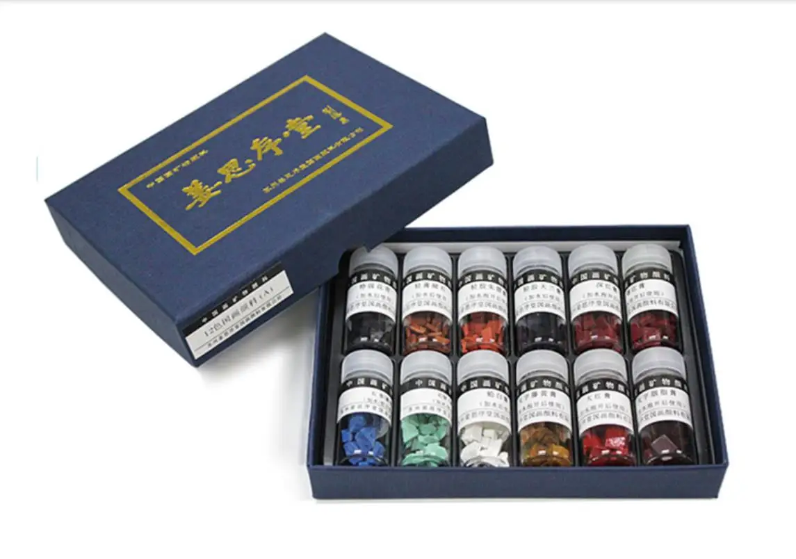 12 Colors 5g Bottled Chinese Best Traditional Water Ink Brush Painting Set Solid Natural Mineral Plant Pigments Sumi-e Sumi