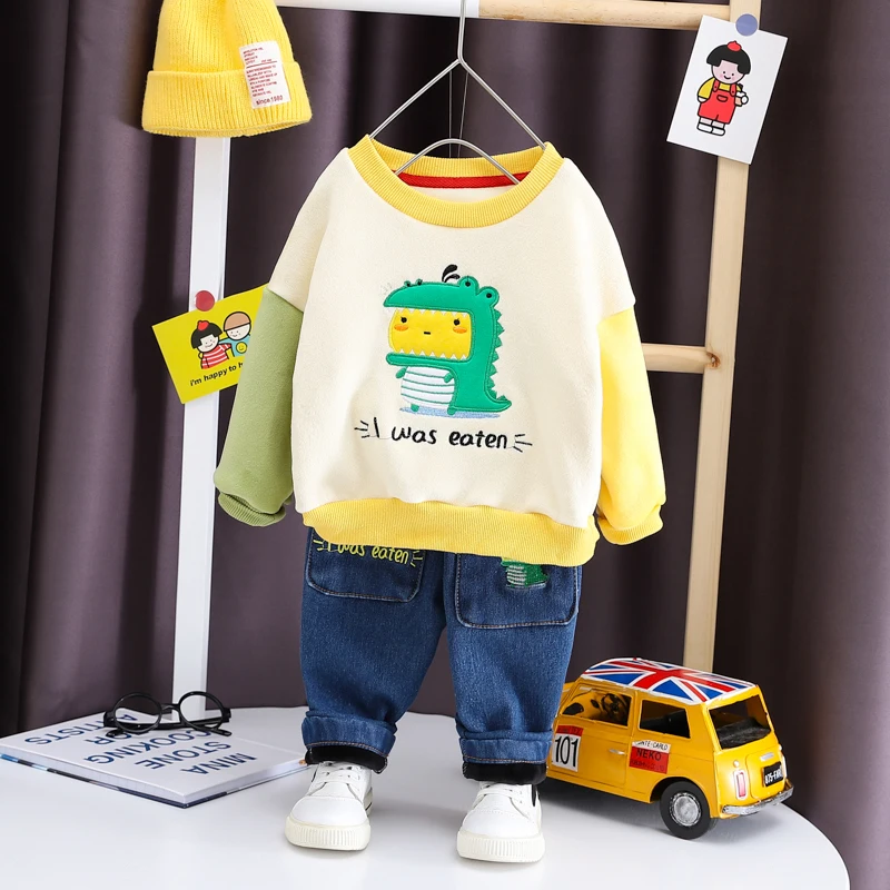 

Комплект одежды HYLKIDHUOSE для маленьких мальчиков и девочек, зимний плотный свитер для младенцев, Детская мультяшная одежда для улицы, наряд