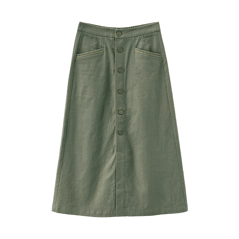 

INMAN 2021 Spring New Arrival Cotton Hemp Slim Versatile Retro Literature Art Mid Length Women's Skirt