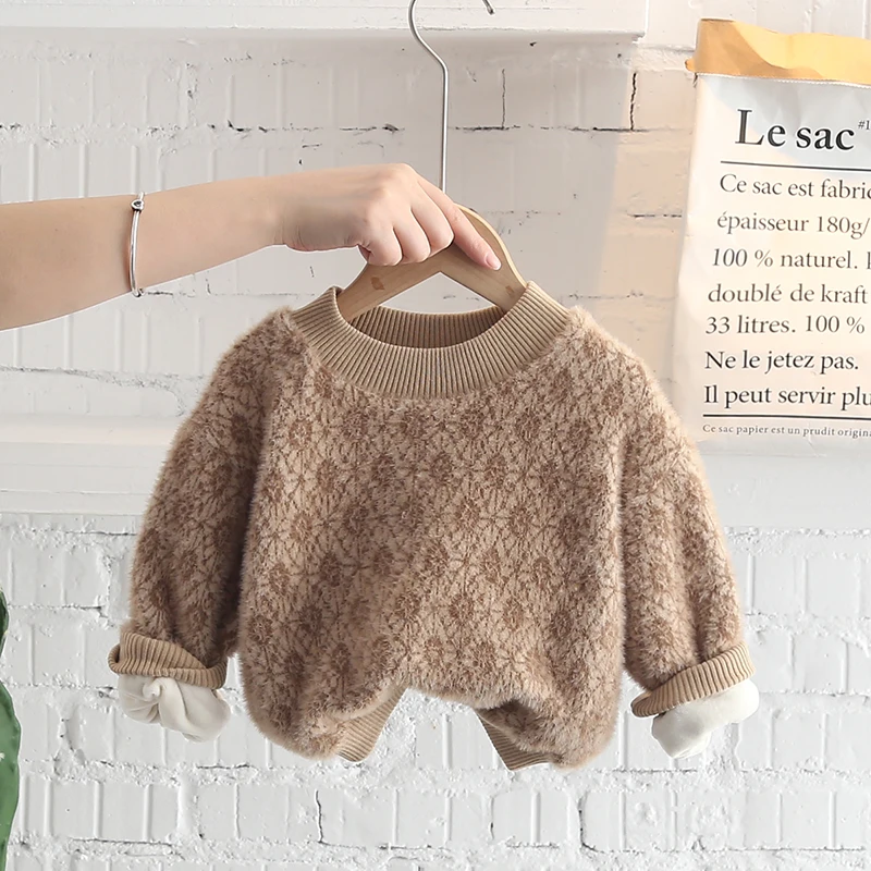 

2022 Spring Autumn Baby Boys Girls Sweaters Children Casual Sweaters Outdoor Thicken Warm Plush Infant Tops Kids Clothing