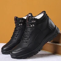 wool inside mens shoes genuine leather black winter boots men casual shoes warm waterproof snow boots lace up boot shoe for man