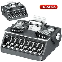 1136pcs mini city retro typewriter keyboard building blocks classical printer bricks diy education toys for children