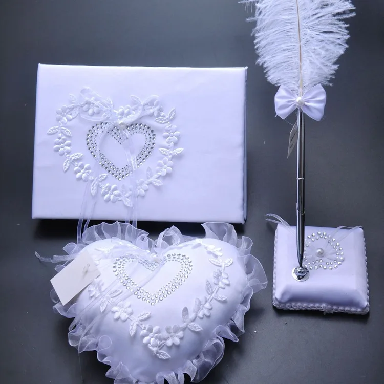 Винтажная Свадебная Гостевая книга с белой подушкой-кольцом и ручкой набор для