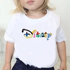 Футболка с коротким рукавом для мальчиков и девочек, Повседневная белая рубашка с принтом Принцессы Диснея, летняя одежда в стиле Харадзюку