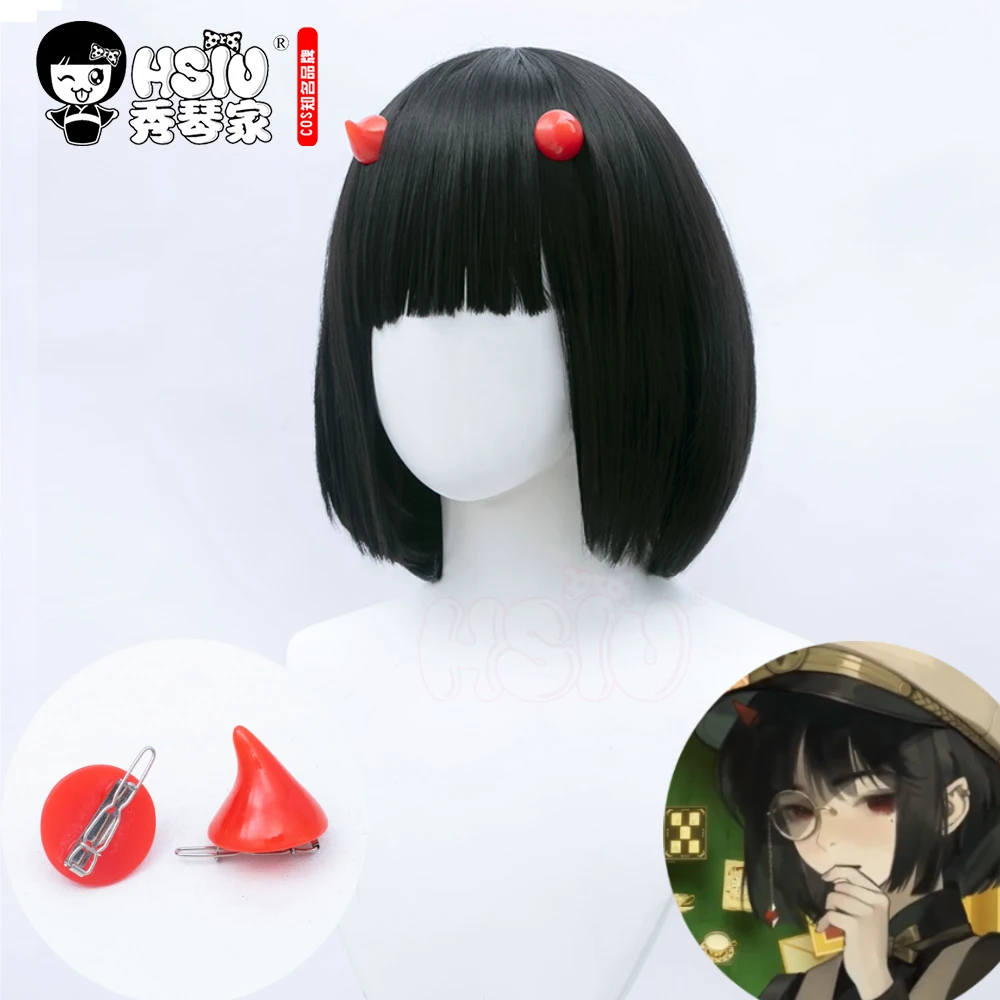 Милые женские черные короткие волосы HSIU из игры Onmyoji Косплей Onikiri + Бесплатные аксессуары для волос