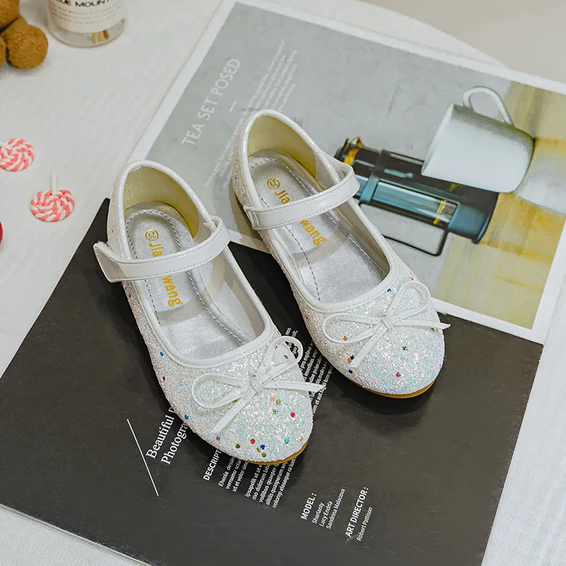 Кожаные свадебные туфли для девочек детские сандалии принцессы с блестками