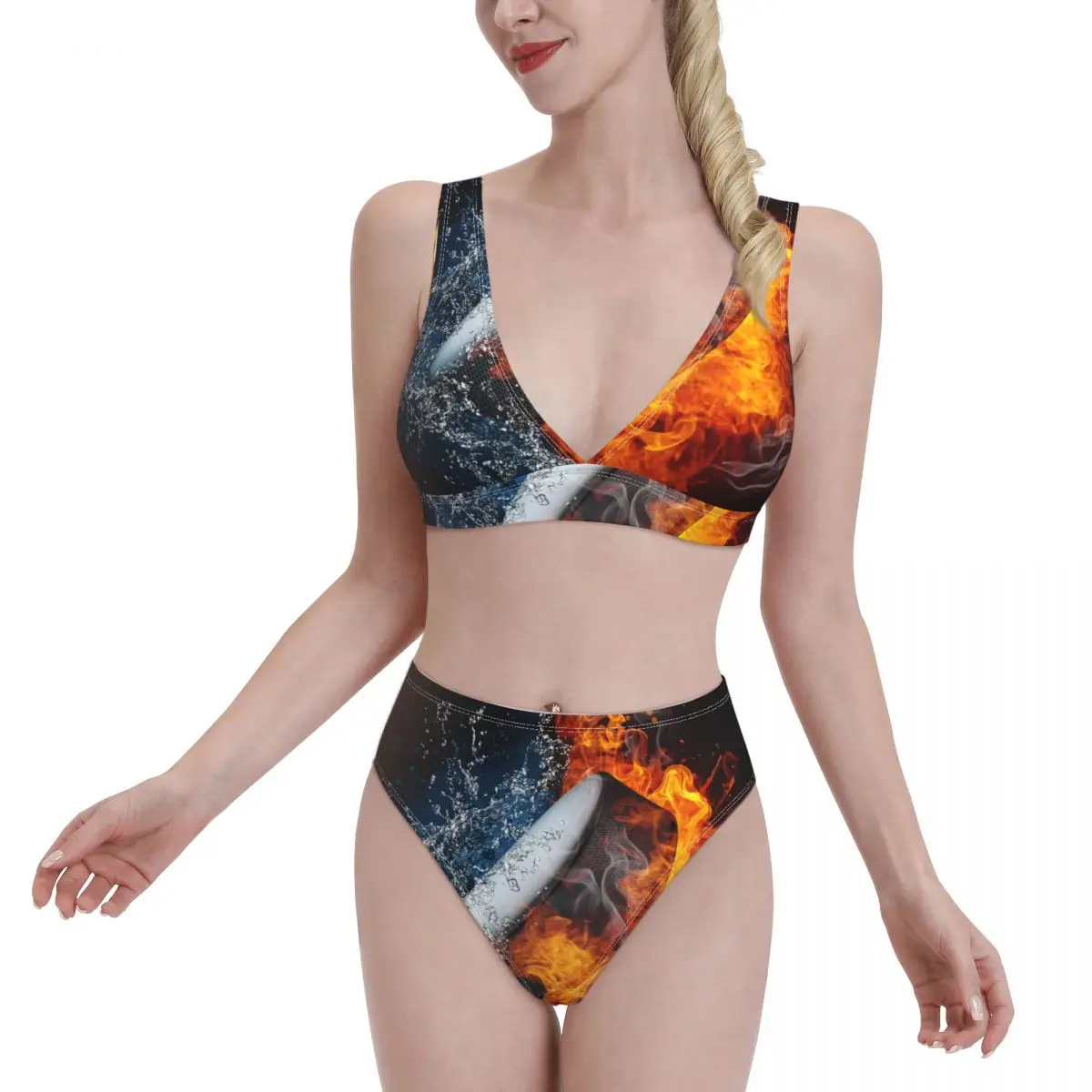 

Новинка 2021, спортивные бикини с принтом и пуш-ап, сексуальный женский купальник, купальники с высокой талией, женская пляжная одежда, хоккей...