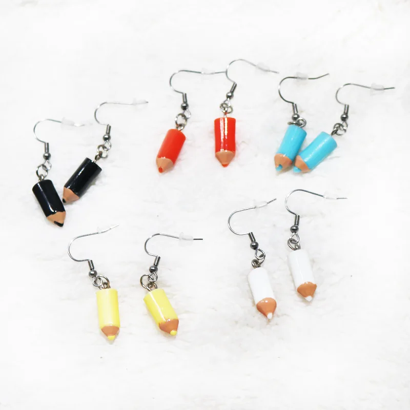

Cute Multi-Colors Pencil Dangle Earrings Sweet Colors Resin Funny Crayon Drops Earrings For Women And Girls Party Jewelry