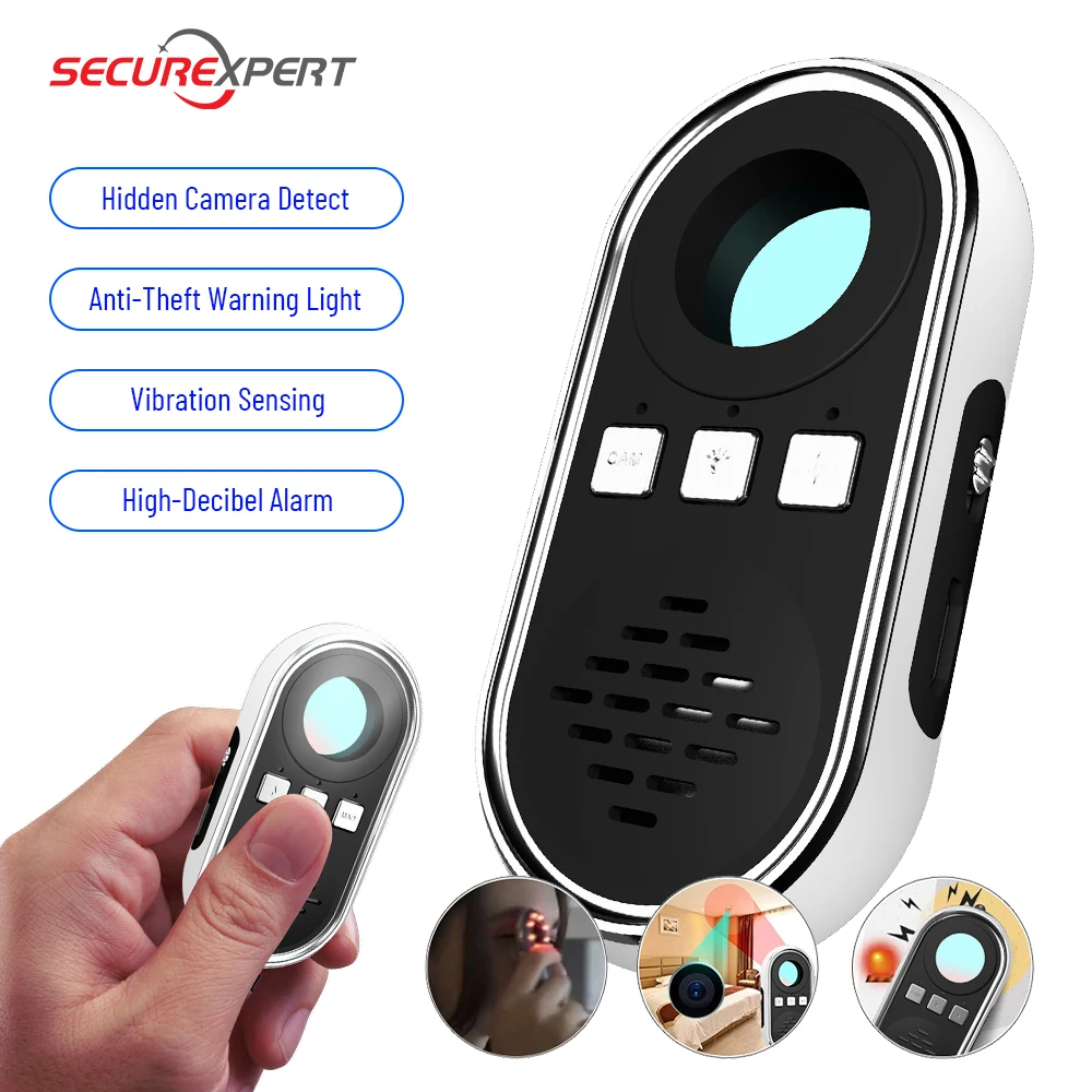 

Secret cameras Bug Privacy Security Anti Candid Camera Detector Mini Camera Finder with Flashlight Anti-lost Alarm Detectors