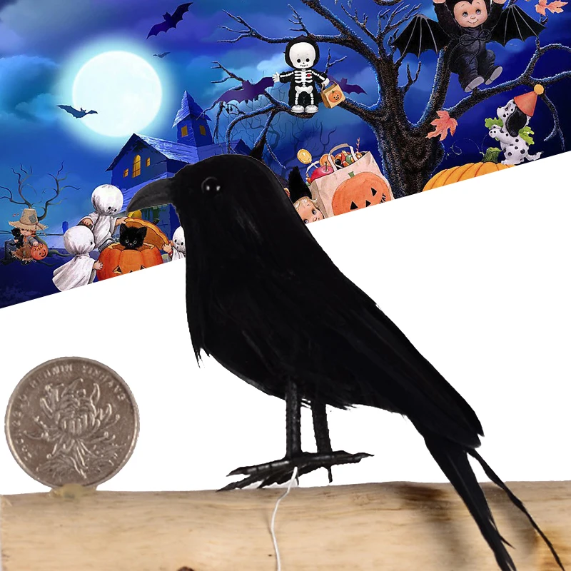 Пернатый черный Хэллоуин птица лужайка ворона реквизит яркое дерево сад | Дом и