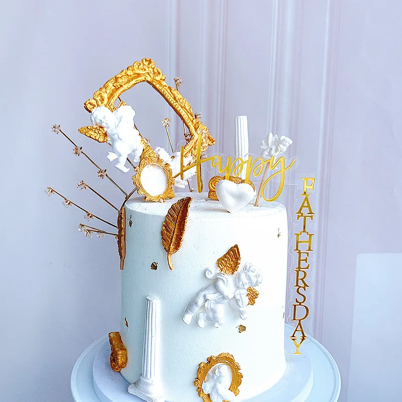 

Father's Mother's Day Right Angle Acrylic Cake Topper Transparent Gold Anniversary Cake Topper Mom Dad Birthday Party Cake Decor