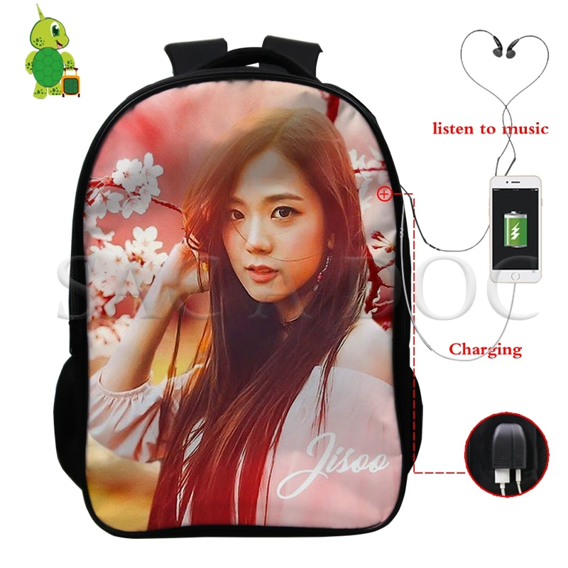 Рюкзак Mochila Kpop, черный, розовый, USB зарядка, рюкзак Kill This Love Rose/Lisa, женский, мужской, многофункциональный, школьный рюкзак, дорожные сумки - Цвет: 21