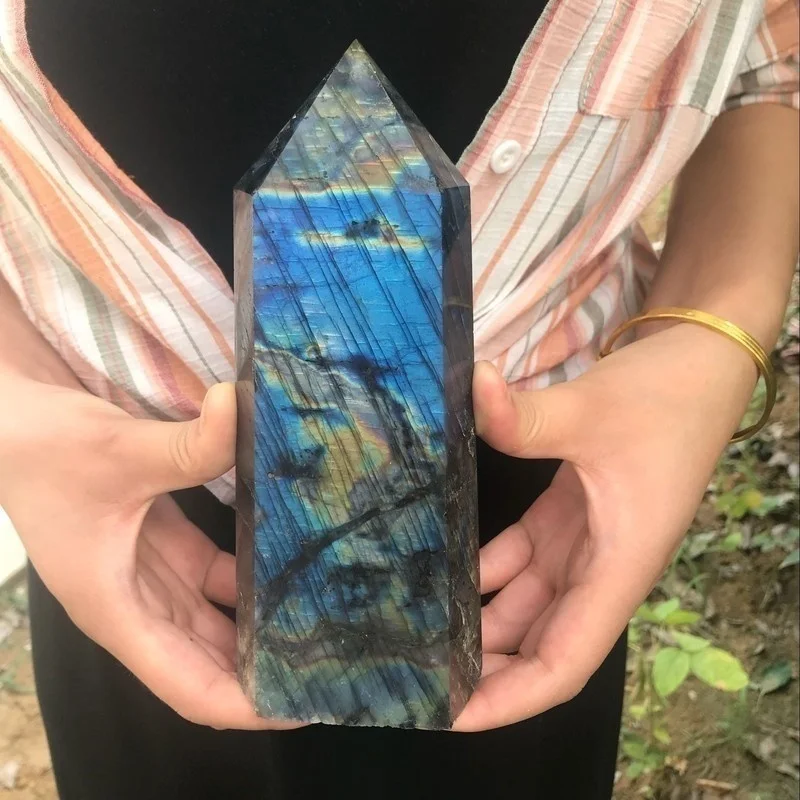 

Natural Colorful Labradorite Wand Quartz Healing Crystal Point