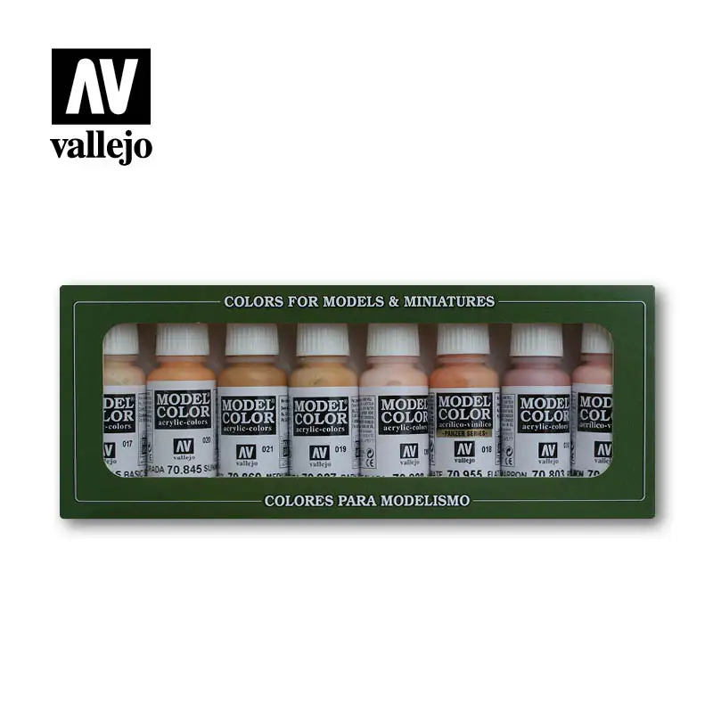 Modelo de pintura AV vallejo de 17ml, color respetuoso con el medio ambiente, pintura a base de agua, personaje, juego de color de piel facial 8 en 1 #70124-0