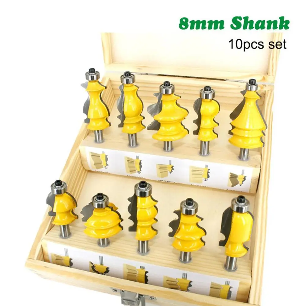 10pcs/set Shank Architectural Molding Handrail Router Bits Housing Base CNC Line Woodworking Cutters Face Mill | Автомобили и