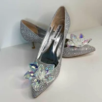 new cinderella crystal shoes heels women pointed sexy bride shoes womens high heels female silver rhinestone wedding shoes