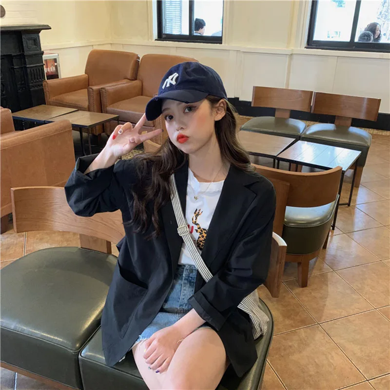 

Женский тонкий пиджак, однотонный, свободный, без пряжки, в Корейском стиле, A082, блейзер сезон весна осень