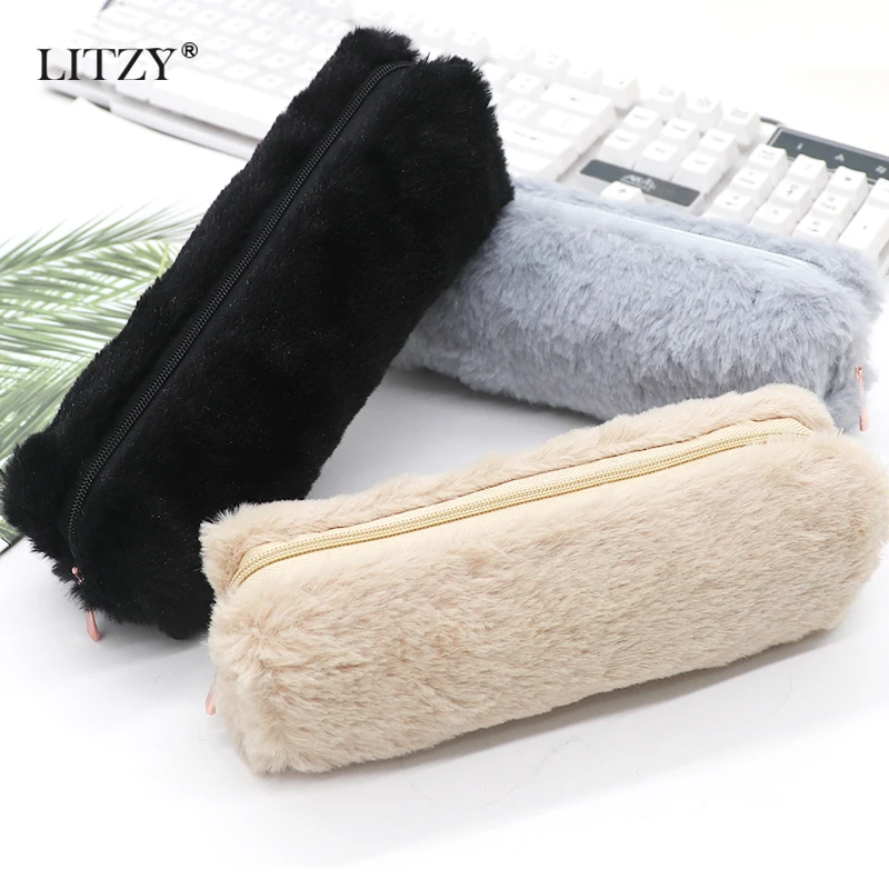 Большой Карандаш Чехол для девочек Kawaii Плюшевые красивое школьное с маленькими